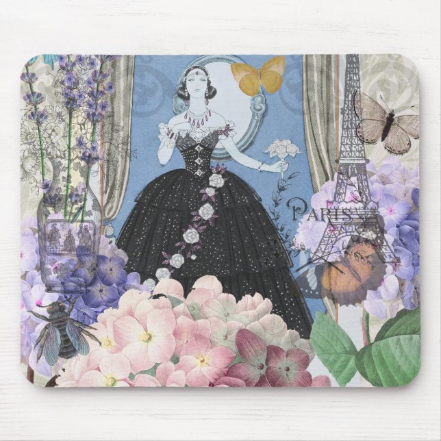 Alfombrilla De Ratón Mujer Blue Elegant Floral Fancy Gown (Frente)
