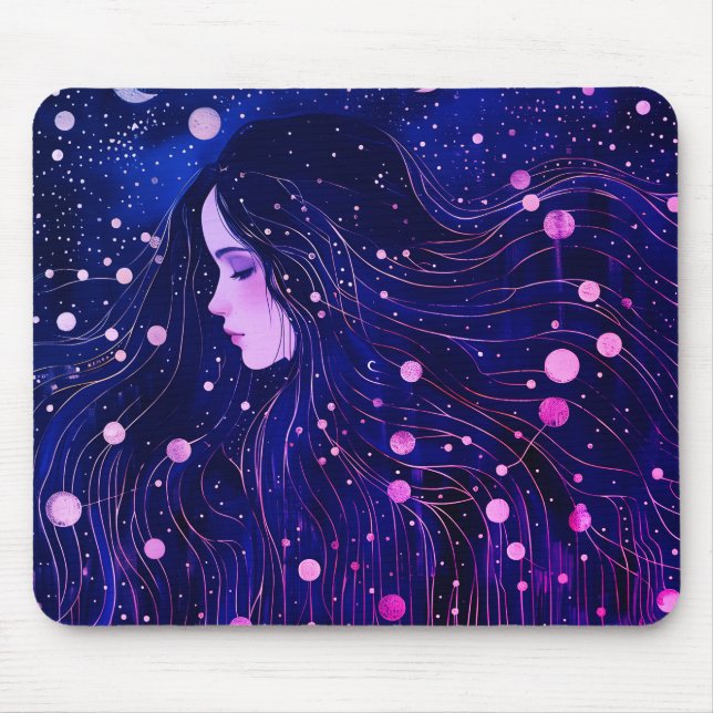 Alfombrilla De Ratón Mujer Celestial Diosa Luna Estrellas Cielo (Frente)