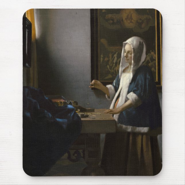 Alfombrilla De Ratón Mujer con balance de Johannes Vermeer (Frente)