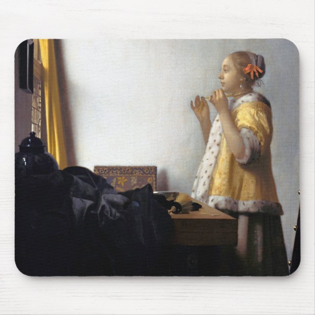 Alfombrilla De Ratón Mujer con collar de perla, Johannes Vermeer (Frente)