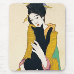Alfombrilla De Ratón Mujer con gato negro, Yumeji Takehisa