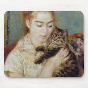 Alfombrilla De Ratón Mujer con un gato de Pierre-Auguste Renoir