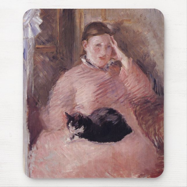 Alfombrilla De Ratón Mujer con un gato (por Edouard Manet) (Frente)