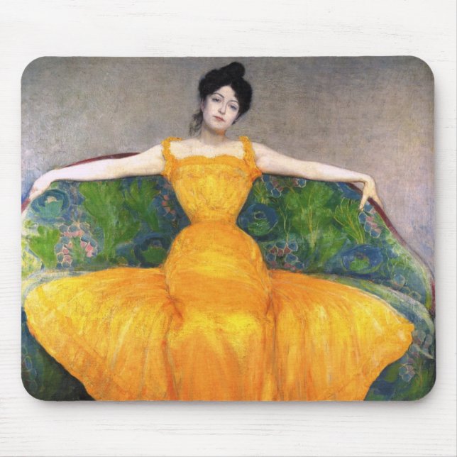 Alfombrilla De Ratón Mujer con vestido amarillo (por Max Kurzweil) (Frente)