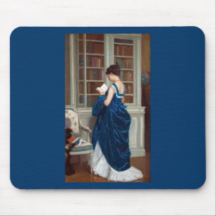 Alfombrilla De Ratón Mujer de azul, leyendo un libro