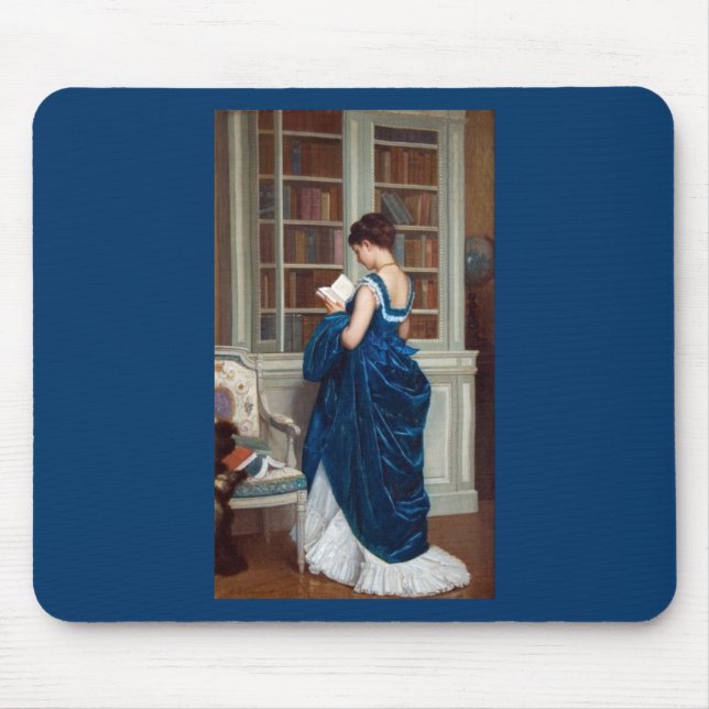 Alfombrilla De Ratón Mujer de azul, leyendo un libro (Frente)