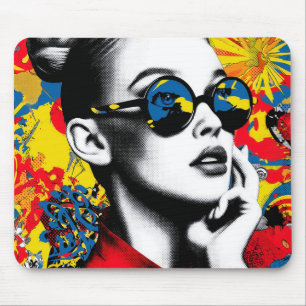 Alfombrilla De Ratón Mujer de pop art con gafas de sol
