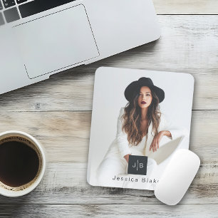 Alfombrilla De Ratón Mujer Emprendedora Moderna con Foto de Monograma