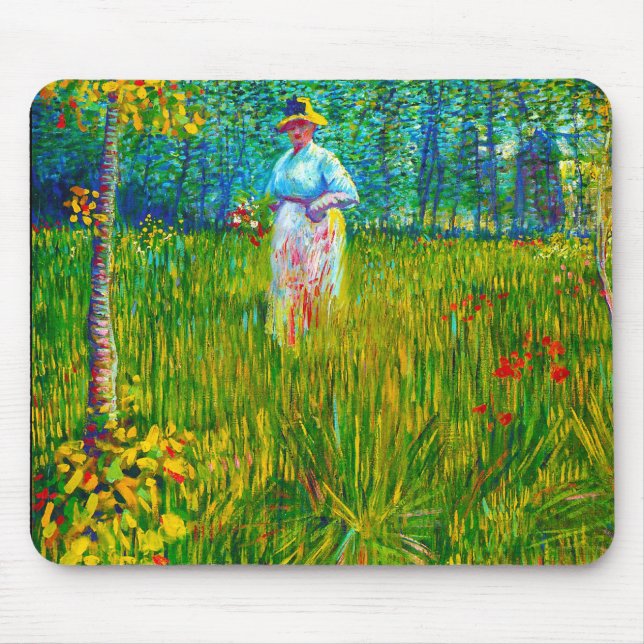 Alfombrilla De Ratón Mujer en el jardín de Vincent Van Gogh (Frente)