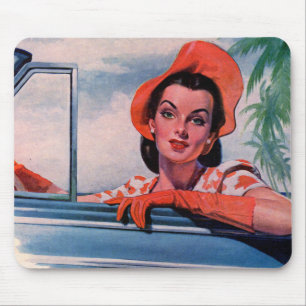 Alfombrilla De Ratón Mujer hermosa de los años 1940 en auto