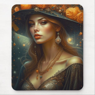 Alfombrilla De Ratón Mujer hermosa en arte etéreo Gorra