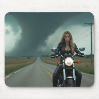 Alfombrilla De Ratón Mujer hermosa en motocicleta \ Tornado