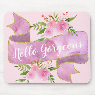 Alfombrilla De Ratón Mujer Hermosa Floral Rubor Rosa Hola Hermosa Dorad