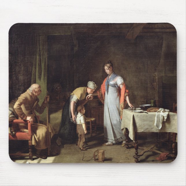 Alfombrilla De Ratón Mujer joven que ayuda a una familia desafortunada (Frente)