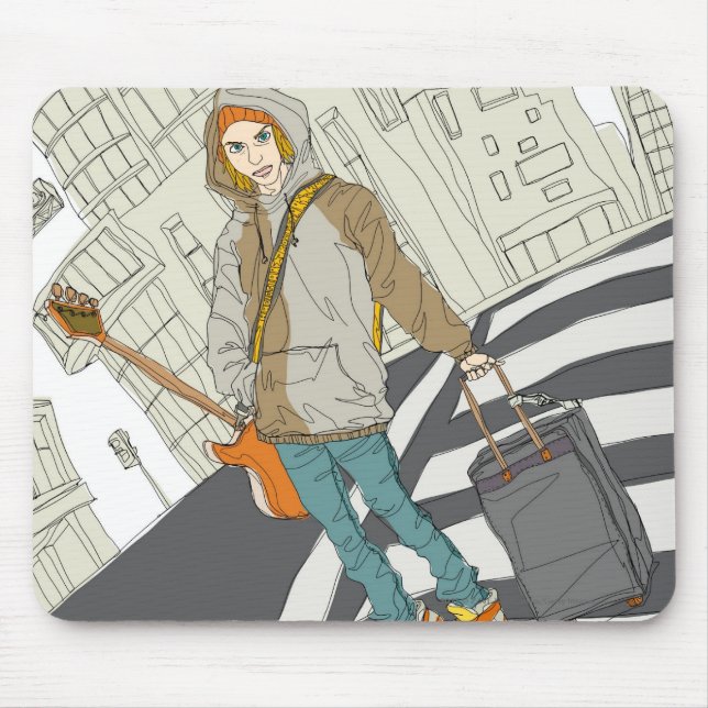 Alfombrilla De Ratón Mujer joven que se coloca en la calle con equipaje (Frente)