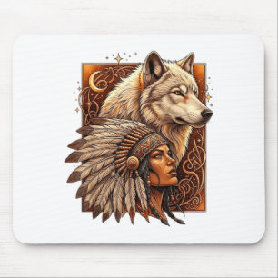 Alfombrilla De Ratón Mujer Nativa Americana India Con Lobo Blanco Vitag