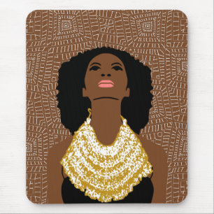 Alfombrilla De Ratón Mujer negra marrón mirando   Collar tribal