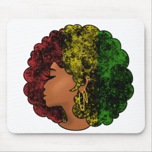 Alfombrilla De Ratón Mujer negra rasta afro rojo amarillo verde 