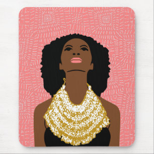 Alfombrilla De Ratón Mujer negra rosa mirando Collar tribal