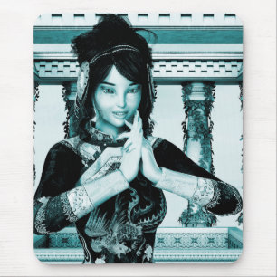 Alfombrilla De Ratón Mujer Real Asiática Arte de Retrato Azul