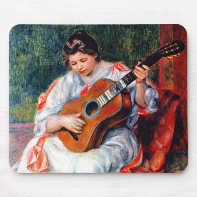 Alfombrilla De Ratón Mujer tocando la guitarra, de Pierre Renoir (Frente)