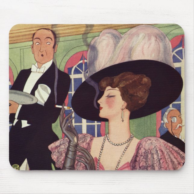 Alfombrilla De Ratón Mujer ventilado Fumar Cigarrillo beber champagne (Frente)