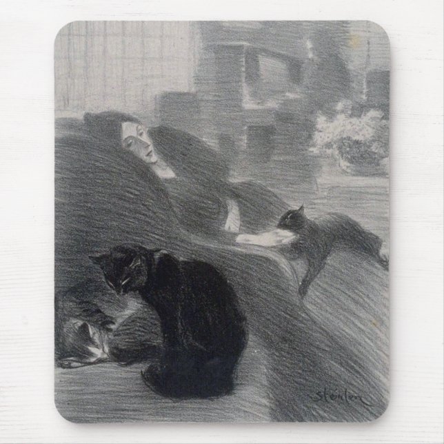 Alfombrilla De Ratón Mujer y gatos, Alexandre Steinlen (Frente)