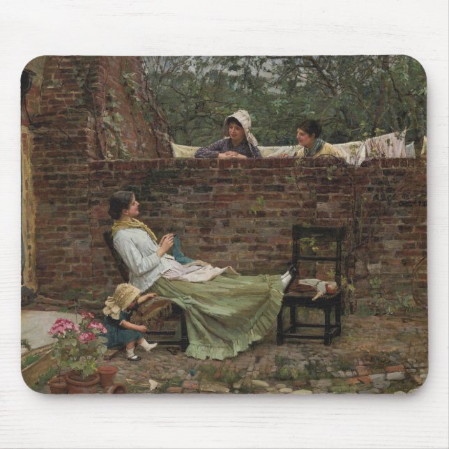 Alfombrilla De Ratón Mujeres Chateando sobre la pared del jardín (Gossi (Frente)