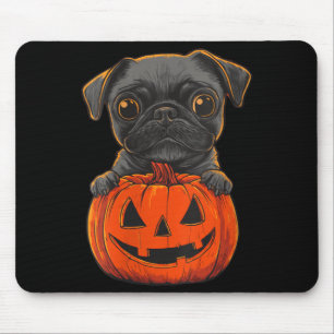 Alfombrilla De Ratón Mujeres Lindo Pug Negro Jack O Linterna Calabaza