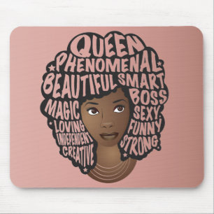 Alfombrilla De Ratón Mujeres motivadoras negras, pelo natural, rosa Rub
