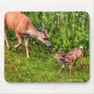Alfombrilla De Ratón Mule Deer Fawn y Madre Foto de la vida silvestre