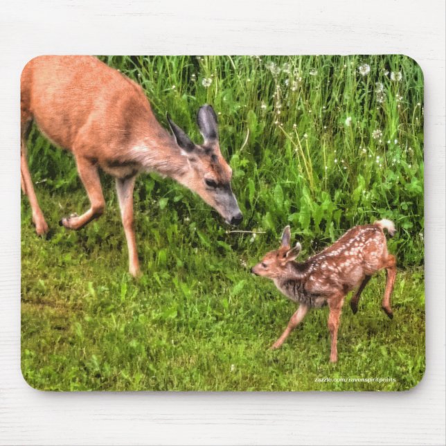 Alfombrilla De Ratón Mule Deer Fawn y Madre Foto de la vida silvestre (Frente)