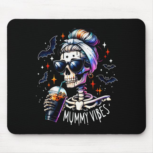 Alfombrilla De Ratón Mummy Vibes Skeleton Coffee Mom Soky Season Hallow (Frente)