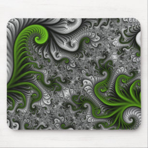 Alfombrilla De Ratón Mundo de fantasía verde y gris arte abstracto frac