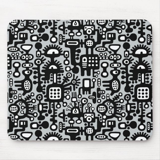 Alfombrilla De Ratón Mundo Mechanoide - Negro y Blanco con Gray c6cbcc (Frente)