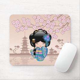 Alfombrilla De Ratón Muñeca Keiko Kokeshi - Chica de Kimono azul Geisha