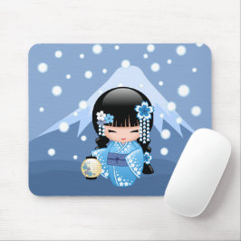 Alfombrilla De Ratón Muñeca Kokeshi de invierno - Chica Geisha de la Mo