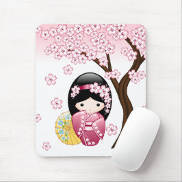 Alfombrilla De Ratón Muñeca Kokeshi de primavera - Chica Geisha japonés