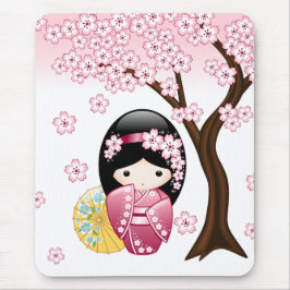 Alfombrilla De Ratón Muñeca Kokeshi de primavera - Chica Geisha japonés