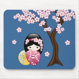 Alfombrilla De Ratón Muñeca Kokeshi de primavera - Geisha japonesa suav