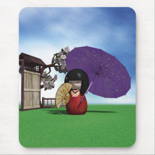 Alfombrilla De Ratón Muñeca Kokeshi Japonesa Arte Flor de Cerezo