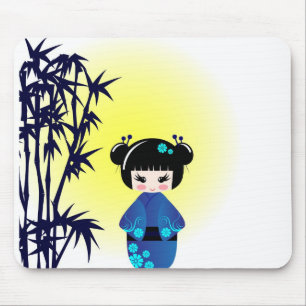 Alfombrilla De Ratón Muñeca y bambú de Kokeshi
