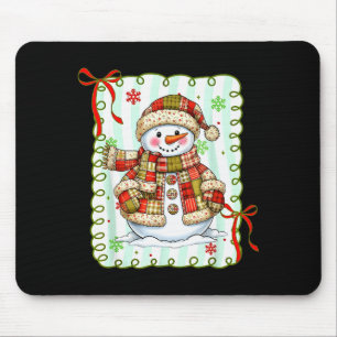 Alfombrilla De Ratón Muñeco de nieve de patchwork lindo con lazo Navida