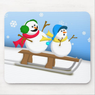 Alfombrilla De Ratón Muñecos de nieve Sledding Mousepad