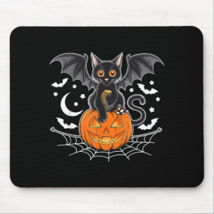 Alfombrilla De Ratón Murciélago Halloween _ Gato Negro Alas de Murciéla