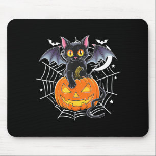 Alfombrilla De Ratón Murciélago Halloween _ Gato Negro Alas de Murciéla