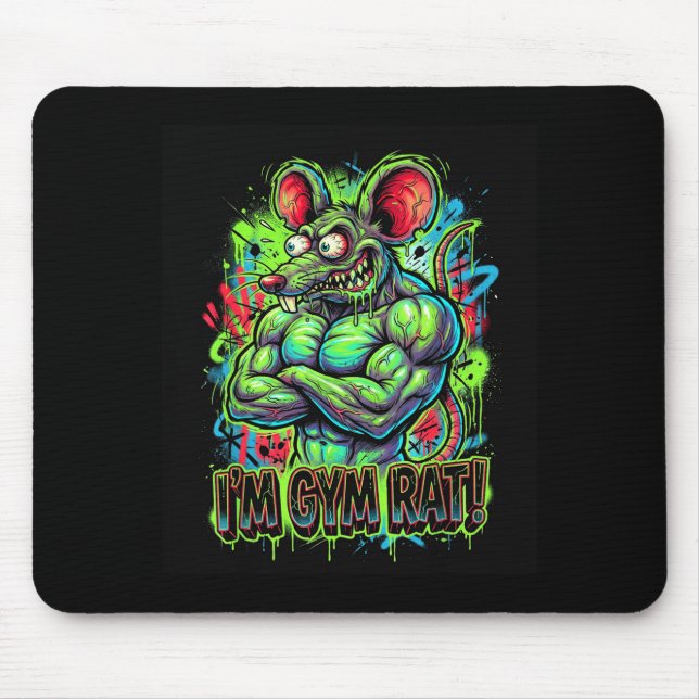 Alfombrilla De Ratón Muscular Gym Rat Bodybuilder Graffiti Workout Fitn (Frente)
