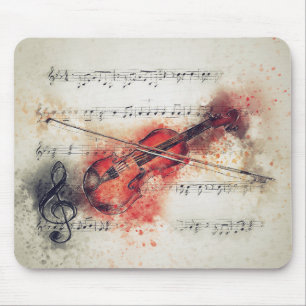 Alfombrilla De Ratón Música de violín en acuarela Naranja Oxidada Crema