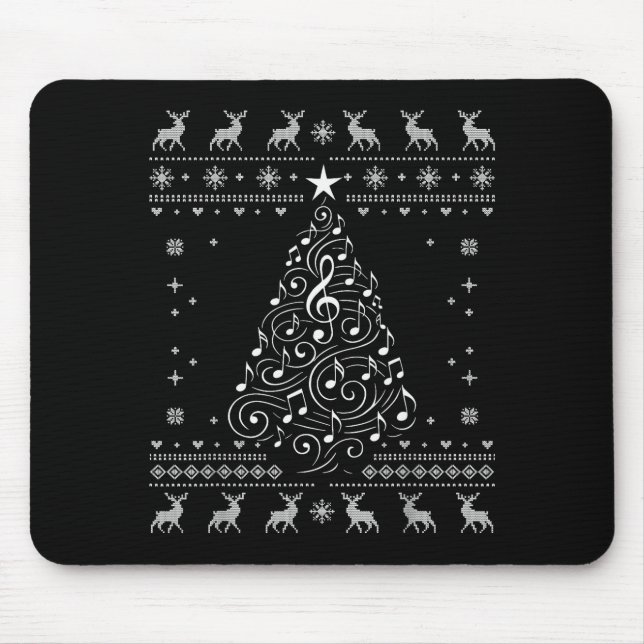 Alfombrilla De Ratón Musical Notes Tree Christmas Ugly Sweater Xmas  (Frente)