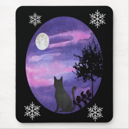 Alfombrilla De Ratón Mystical Cat Under Moon – Dreamy Purple Night Wate